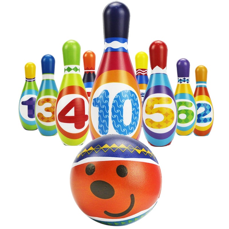 iPlay, iLearn Kids Bowling Toys Set, Toddler Indoor Outdoor Activity Play Game, Soft 10 Foam Pins & Two Balls Playset, Educational, Birthday Party Gift for 18 24 Months, 2 3 Year Old Children Boy Girl - Image 5